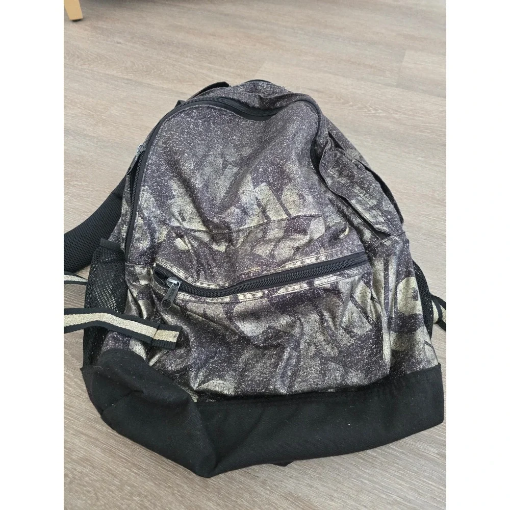 Victorias Secret PINK Backpack Gold Black Metallic Glitter School Bag Gym Travel